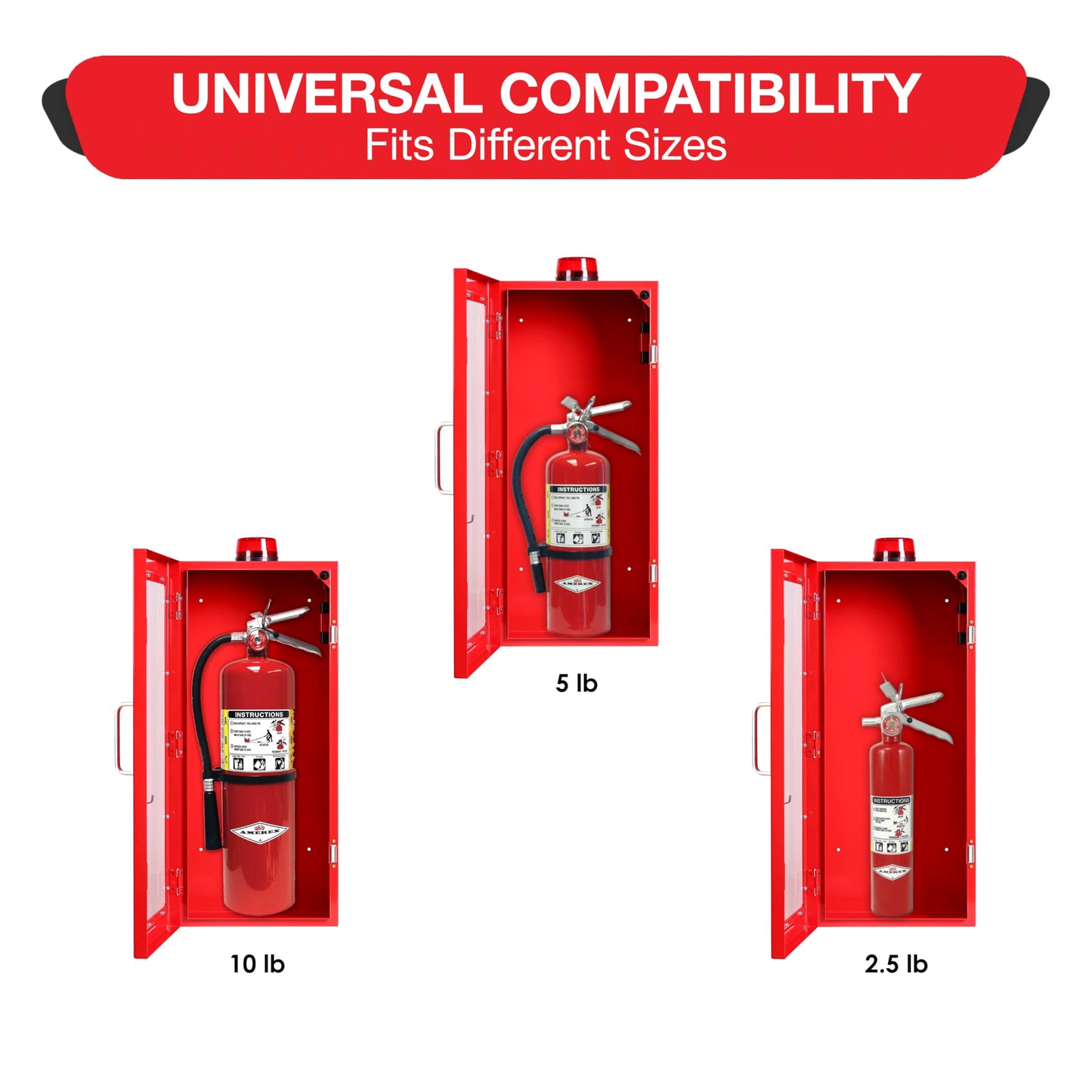 10 lb Fire Extinguisher Cabinet with Alarm, Lock, & Breakable Acrylic Window | Wall or Surface Mount | Fits 5 lb and 10 lb Extinguishers | Fire Safety Instructions Included (10 lb) (Red)