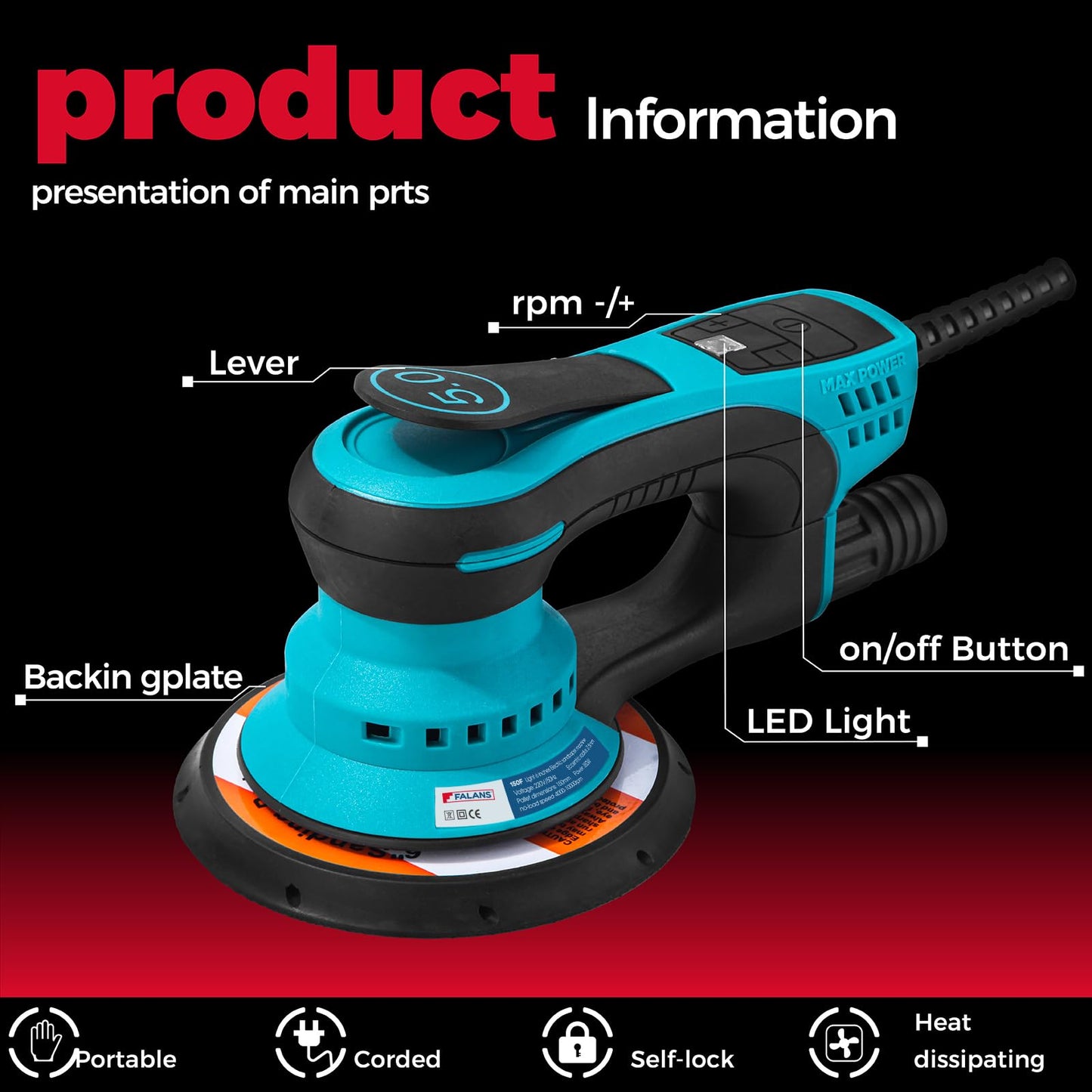 Electric Random Orbital Sander 5mm-350W Powerful Brushless Motor-With 5“/6" Hard Disk and Dust Collector-7 Variable Speed 4000-10000RPM SanderFor Polishing, Scratch Removi,Primary Wood,Panel Processin