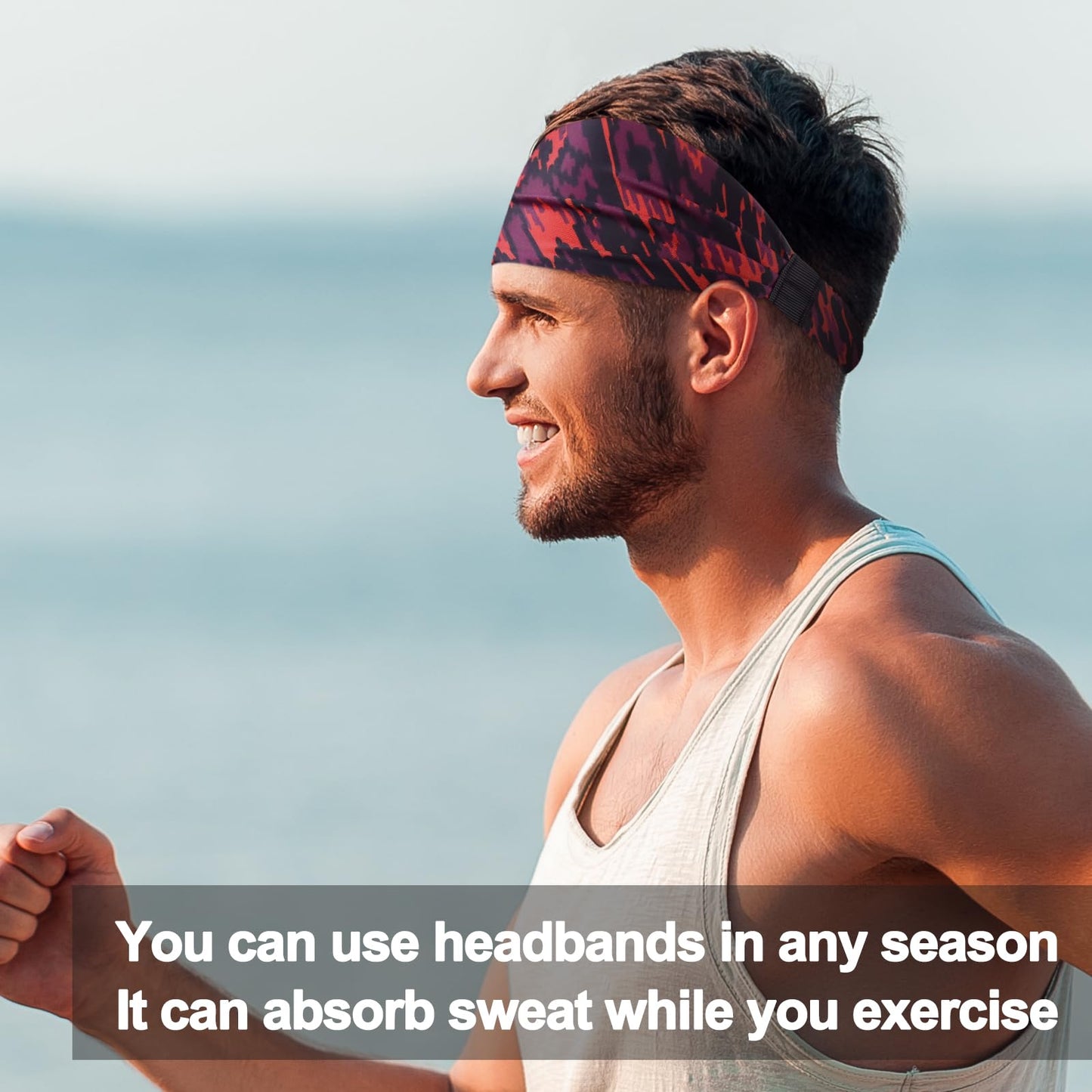 AWUMBUK Men's Sports Headbands, Absorbent Stretchy Sweatbands 5 Pack for Workout, Football, Running, Cycling, Fitness