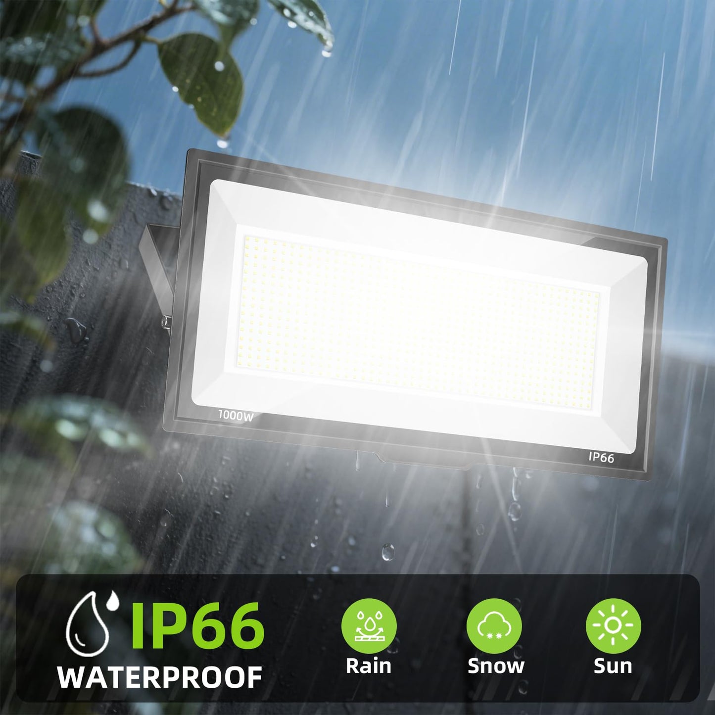 Sunkkes 1000W Flood Lights Outdoor,95000lm Bright LED Work Light with Plug,6500K Daylight White LED Flood Lighting,IP66 Waterproof Security Yard Lights for Court, Parking Lots, Stadium, Field, 2 Pack