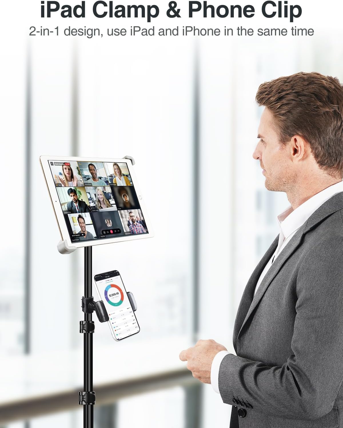 elitehood 360 7.9-11 Inch iPad Tripod Stand, Aluminum Alloy iPad Stand, Rotation Adjustable Height iPad Stand Holder