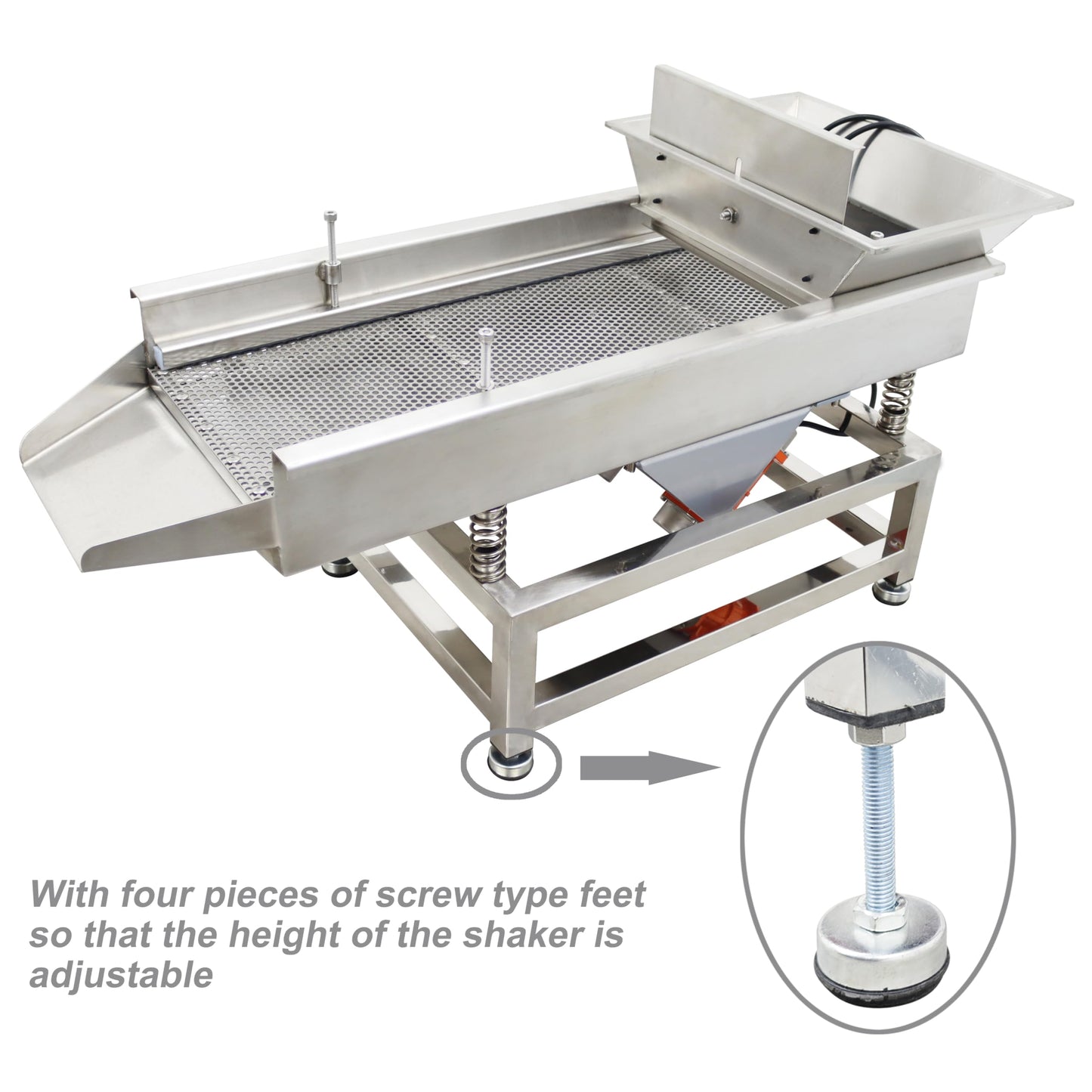 TECHTONGDA Straight Vibrating Sieve Screen Shaker Electric Linear Sifter Machine Stainless Steel One Layer Two Motors 7mm Round Hole Screen Size 11.8×31.5inch 110V
