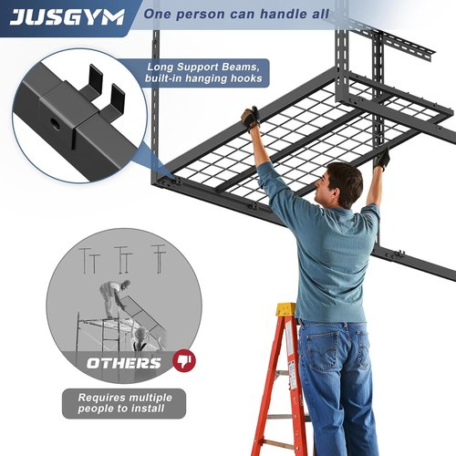 Jusgym Overhead Garage Storage Rack - Heavy Duty Metal | Height Adjustable 26"-40" | 450LBS Capacity