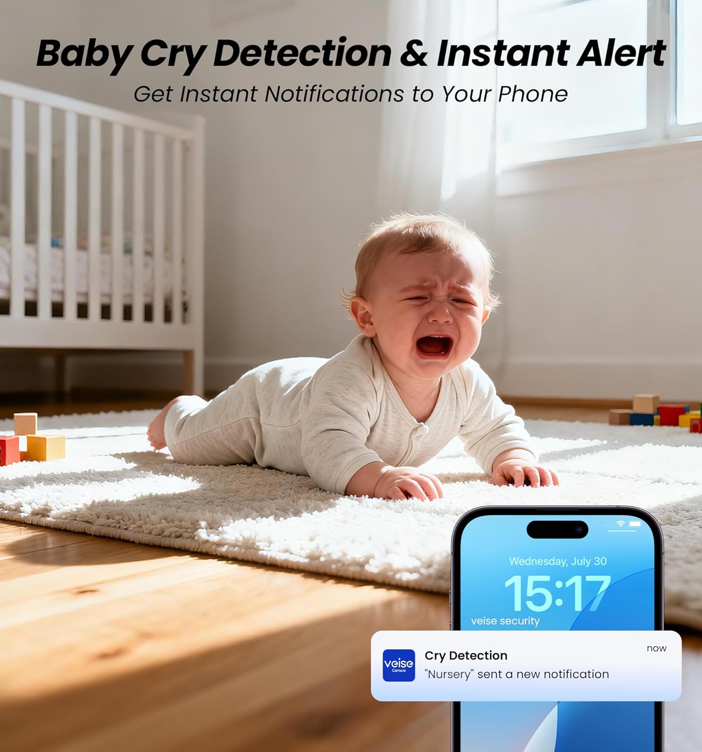 Veise 2K 360 2-Way 2.4GHz Indoor Camera for Home Security, Wireless WiFi Pet & Baby Monitor with Phone App, AI Motion