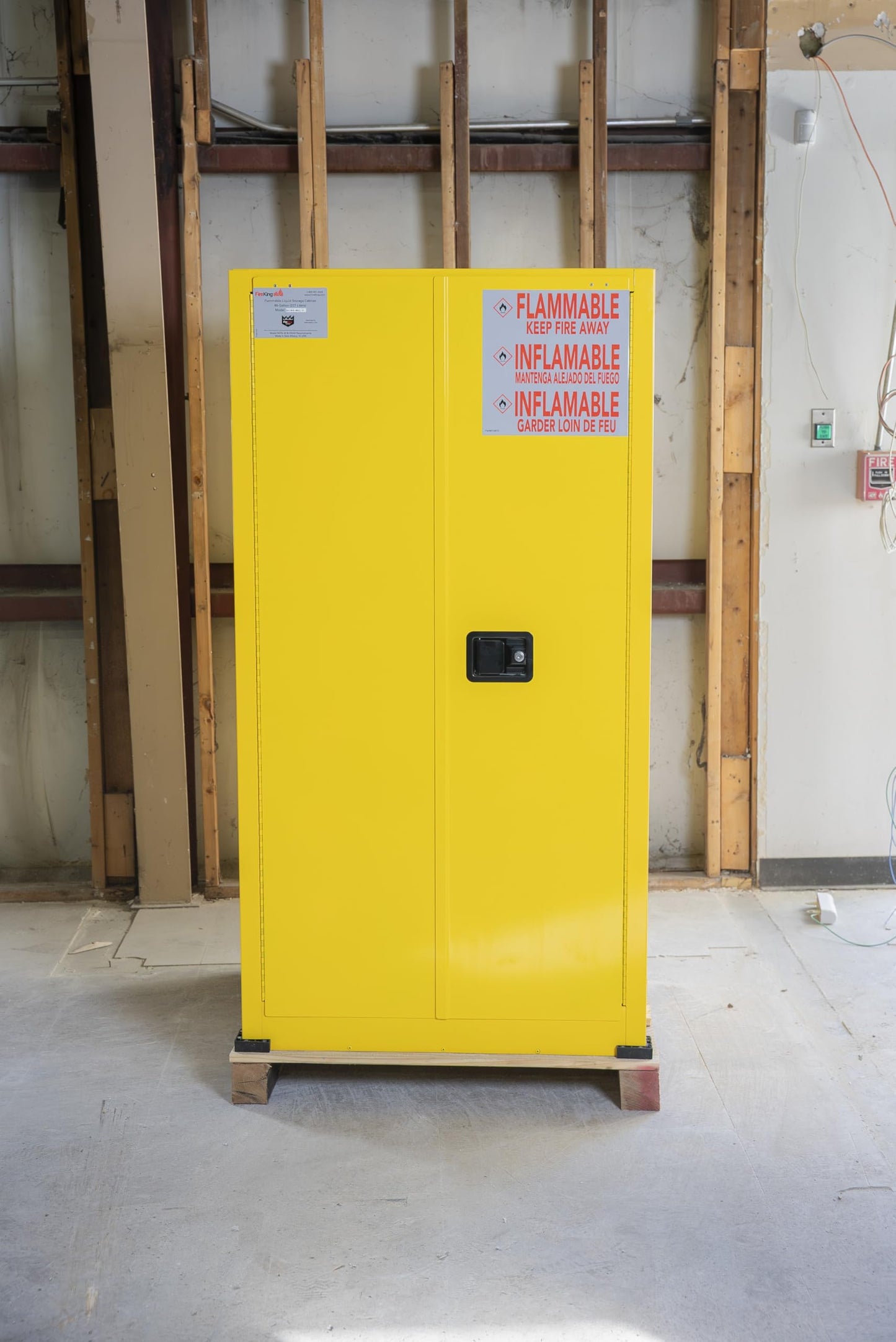 FireKing Yellow Flammable Safety Cabinet, Flammable Liquids Storage Cabinet, 60 Gallon Steel Safety Cabinets with Automatic Door for Commercial, Industrial & Home Use, 34" x 34" x 65"