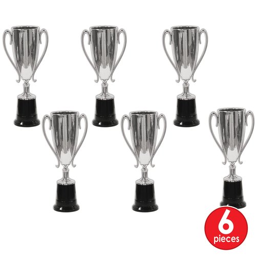 Beistle Trophy Cup Awards – 6 Pack, Silver Metallic Trophy Cups on Black Base, Classic Recognition Display for Sports Events & Team Recognition, Celebrations & Award Ceremonies, 8½"