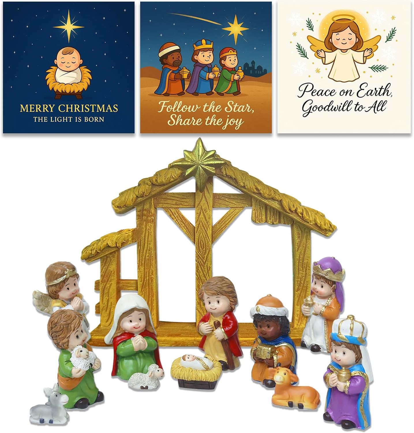 Regine Switzerland 12-Piece Nativity Scene Figurine Set - Christmas Manger Display with Holy Family & Wise Men | Gift-Boxed Holiday Décor