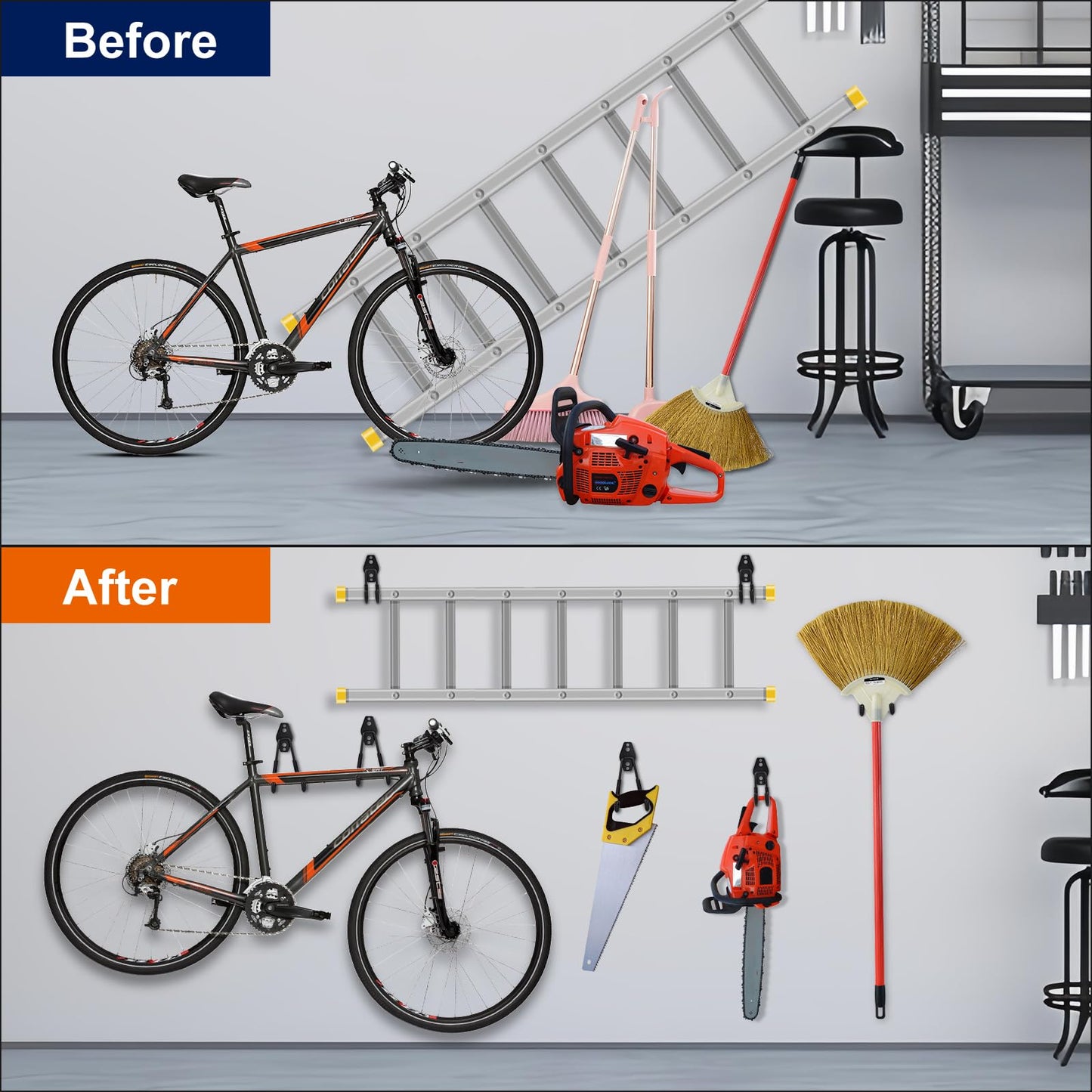 PVZZRKL 18 Pack Garage Hooks, Anti-Slip Coating, Hooks for Hanging Heavy Duty for Garages, Bicycles, Ladders, Gardening, Tools, Including 3 Organizing Straps