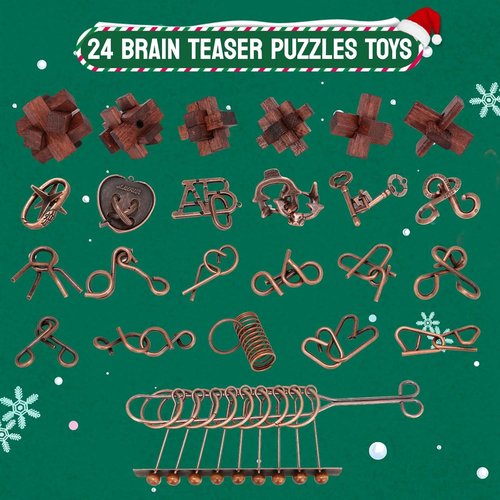 Advent Calendar 2025 - Christmas Countdown Gift Box with 24 Brain Teaser Puzzles for All Ages