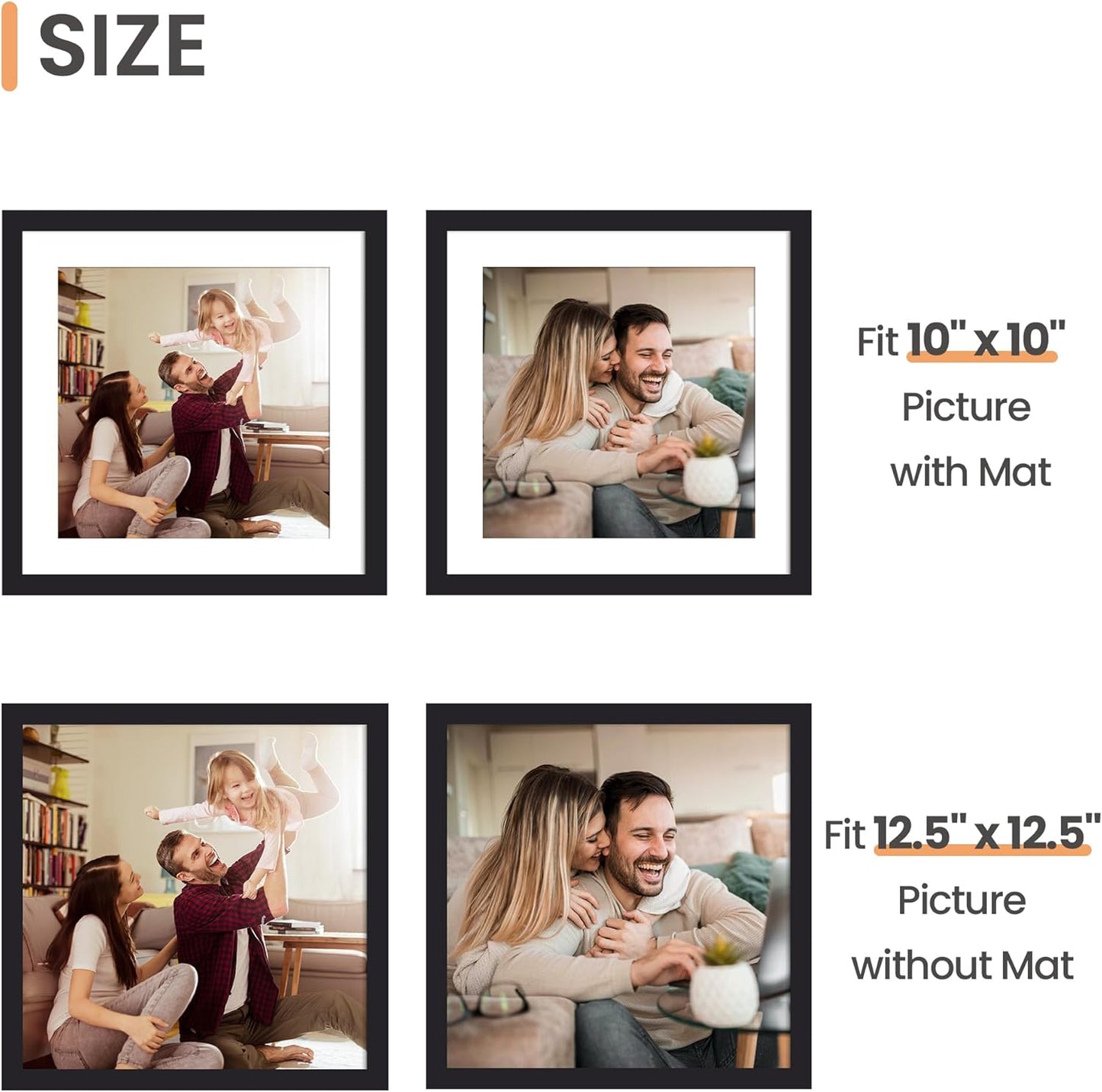 Upsimples Vinyl Record Frame - Display 10x10 Pictures or 12.5x12.5 Album Covers - Black, 1 Pack