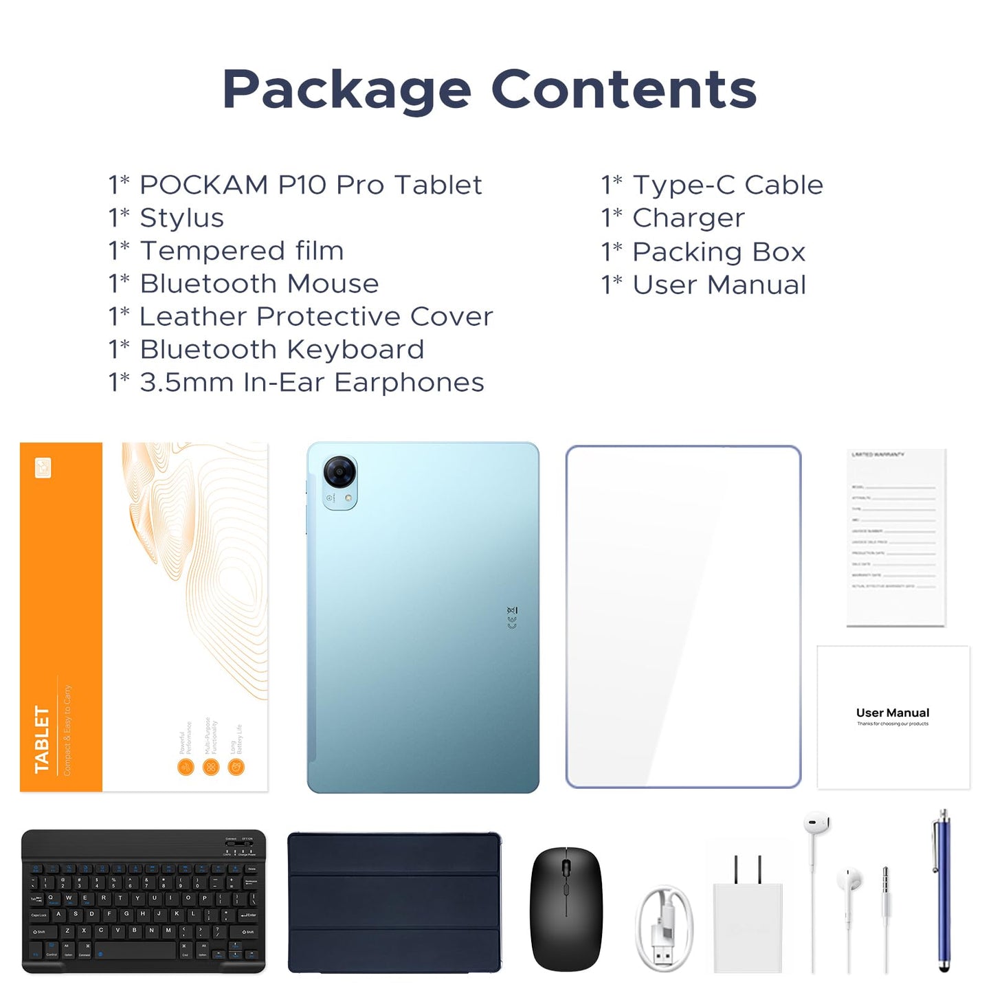 POPUX P10 PRO Android 16 Tablet, Tablet 10.1 Inch with 48GB+128GB/2TB, 120Hz Diaplay, T7250 Octa-Core, Tablet Android with 8800mAh, Widevine L1, Gemini AI, 13MP+5MP, Face ID, Keyboard, Pen, Blue