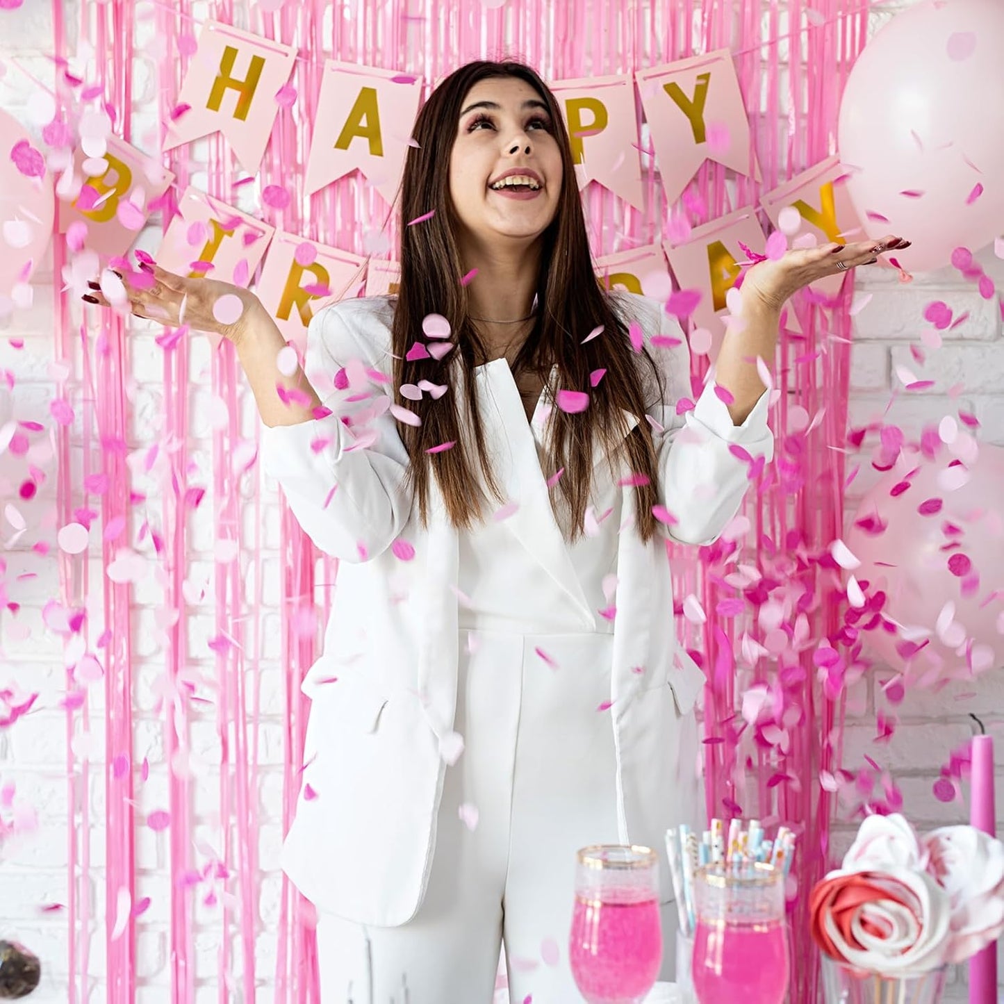 Pastel Pink Foil Fringe Curtain Backdrop - 3.3x8.2ft Party Decorations | Perfect for Birthdays & Celebrations
