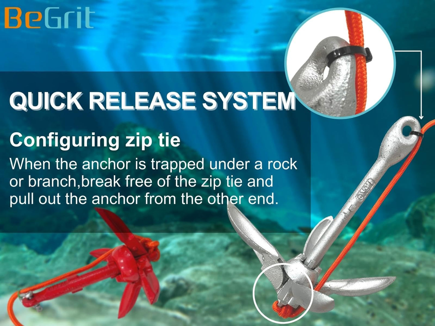 BeGrit Kayak Anchor 1.5lb Small Boat Anchor Folding Marine Anchor for Fishing,Kayak,Paddle Board,Canoe,Jet Ski, with 32.8 ft Anchor Tow Rope Carrying Bag (Red)