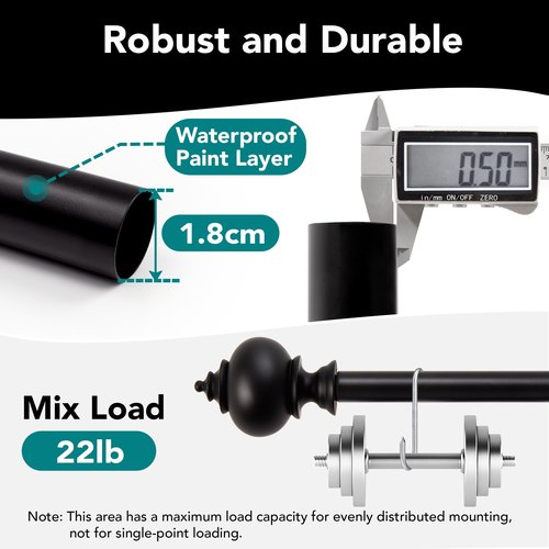 Deconovo Heavy-Duty Black Curtain Rod, Adjustable 48-84 Inch Long Rods for Windows, Decorative Telescoping Window Rod, 3/4 Inch Metal Tube for Curtains, Easy Install, Wall‑Mount Hardware Included