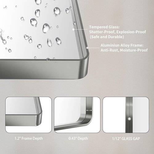 LOAAO Brushed Nickel Bathroom Mirror - 20x30 Inch Rounded Rectangle Design | Anti-Rust & Shatter-Proof
