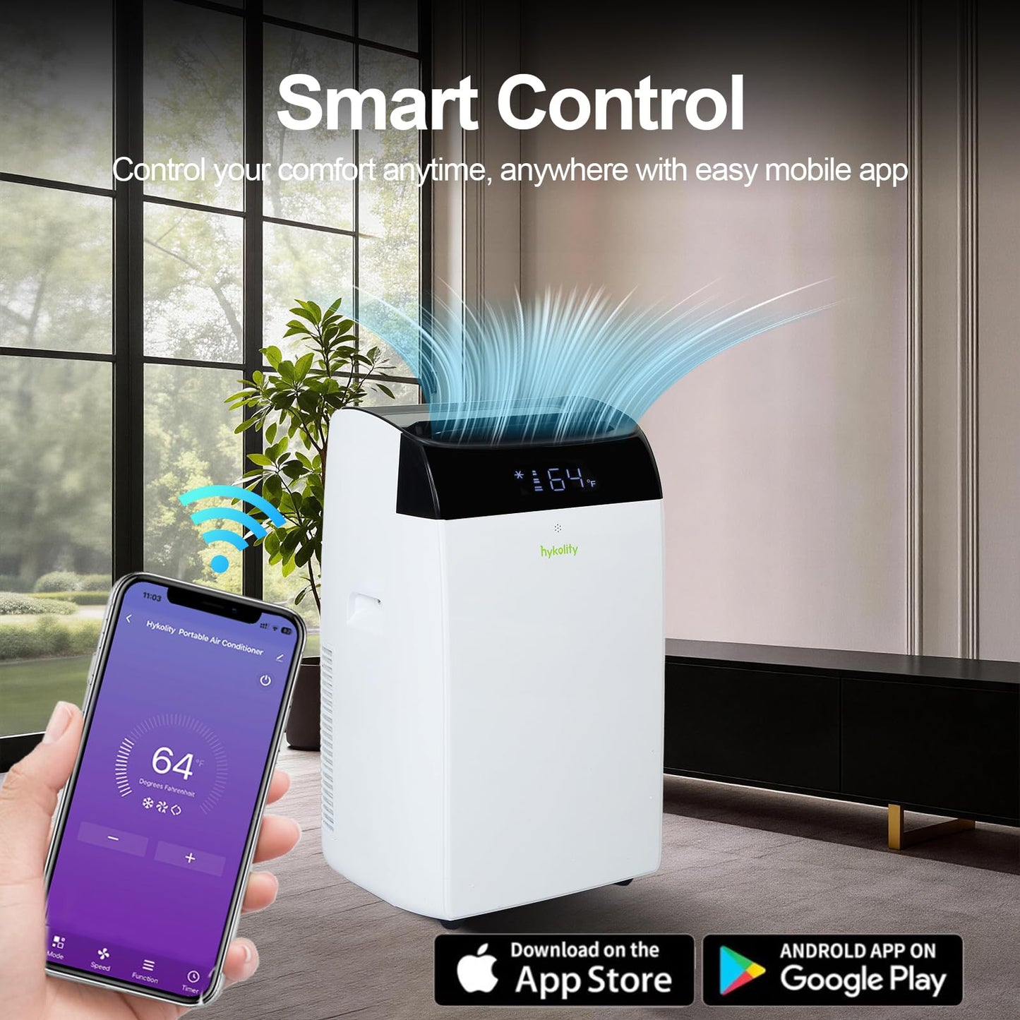 Hykolity WiFi Enabled Portable Air Conditioners 14,000 BTU, Cools Rooms Up To 700 Sq.Ft, 42dB Dual Motor 5 in 1 Quiet Smart AC Unit with Cool, Fan, Dehumidifier, 24H Timer & Sleep Mode