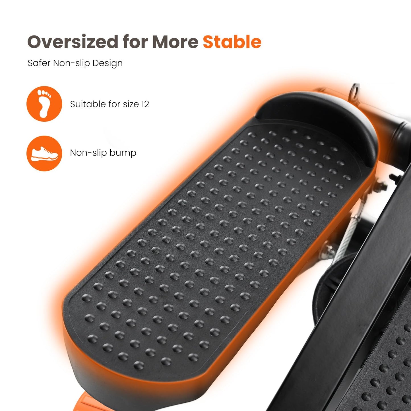 Sweetcrispy Mini Stair Stepper with Resistance Bands, Hydraulic Home Stepper Machine, 300 LBS Weight Capacity, Compact Cardio Equipment with LCD Monitor, No Assembly Required, Black&Orange