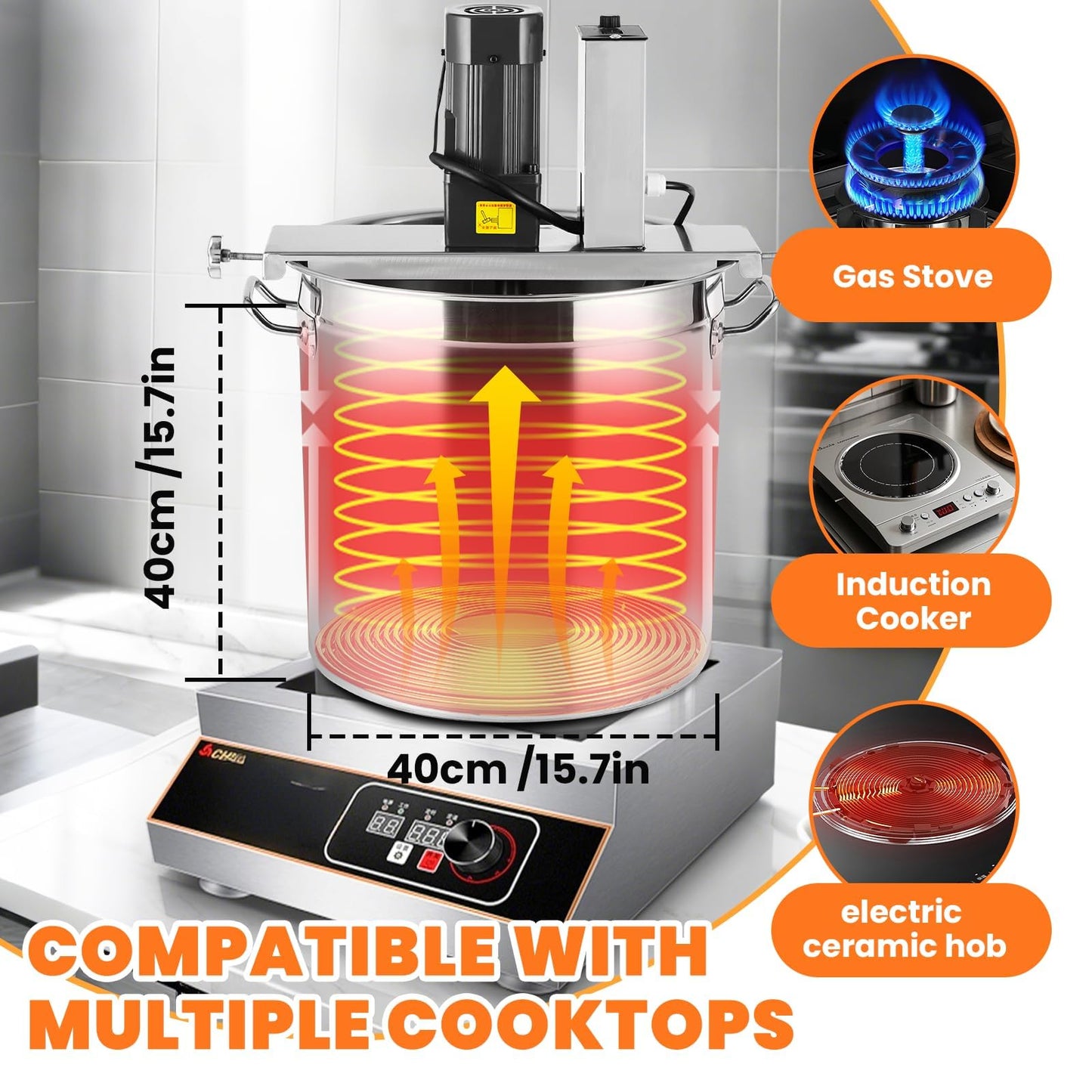 Automatic Food Mixer 40L/10.5 Gal 300W Sauce Stirrer Frying Machine Electric Mixer Machine Commercial Pot Seasoning Bottom Soup Sauce Stirrer for Making Jam, Sauce