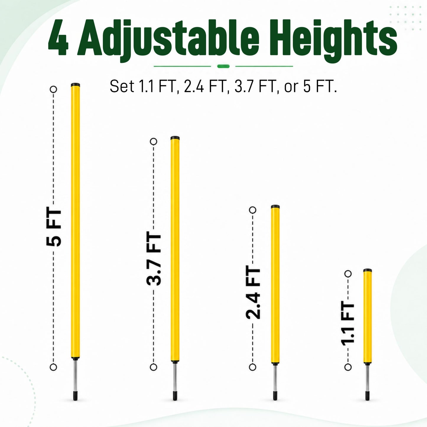 6 Pcs Soccer Agility Poles for Training, 5 FT Adjustable Speed and Agility Training Equipment for Football/Basketball/Horse/Dog Practice, Soccer Sticks with Steel Ground Nails Outdoors (Yellow)