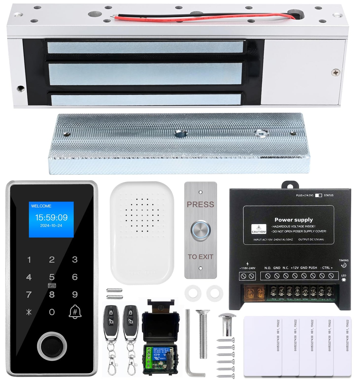 Waterproof Fingerprint Access Control Kit, 1200LBS Holding Force NC Mode Magnetic Lock, IP68 Metal Keypad Supports Fingerprint, Password, RFID Card & Remote Unlock for Door Security