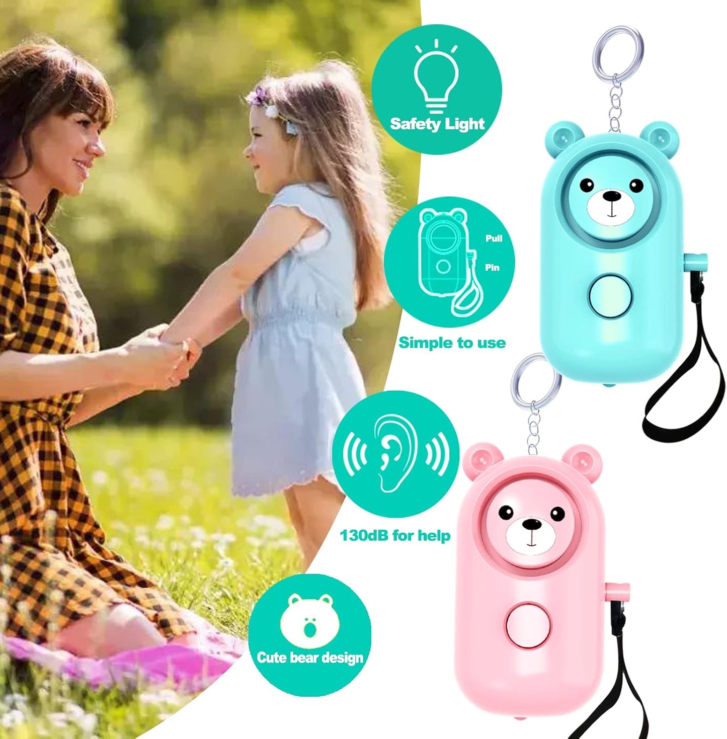 SRTKBEU 2 Pack 130dB Personal Alarms for Women Keychain Safety for Kids Elders, Loud Siren Safe Sound Security Self