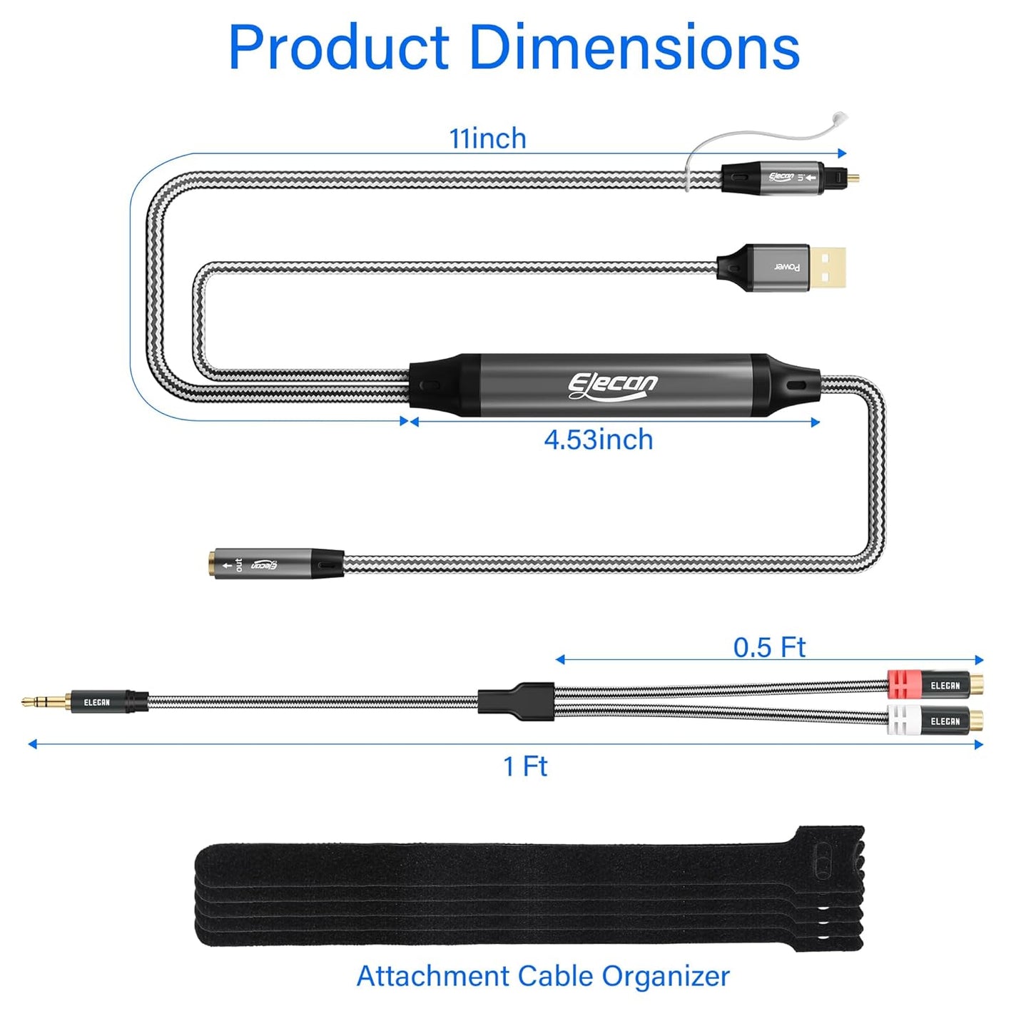 3.5mm 5 192kHz TV/PS4/DVD 2 Elecan Unidirectional Optical Male to AUX Female Audio Converter Cable Ft, DAC