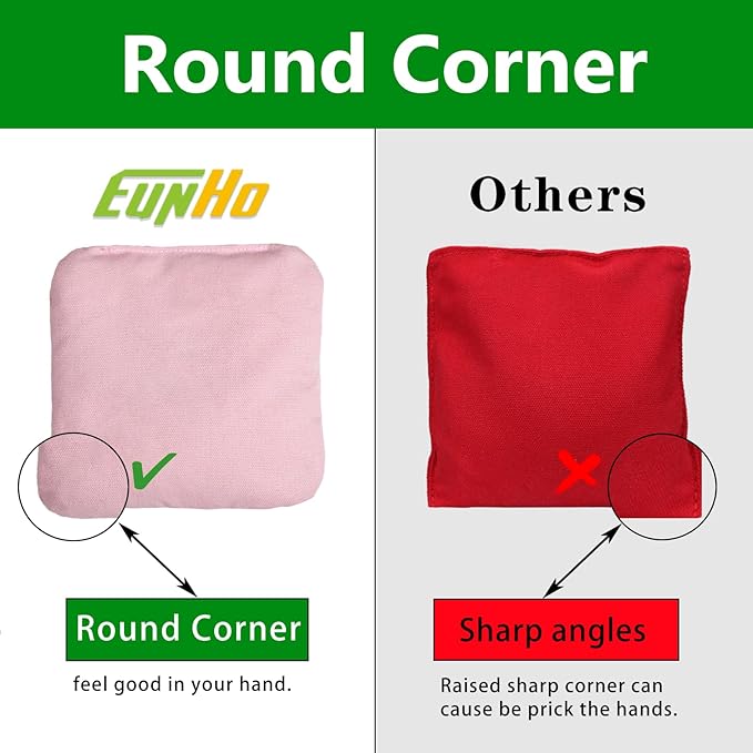 EunHo Cornhole Bags Set of 8 Regulation Size & Weight Corn Hole Bean Bags Official Professional All Weather for Tossing Game with Carry Case