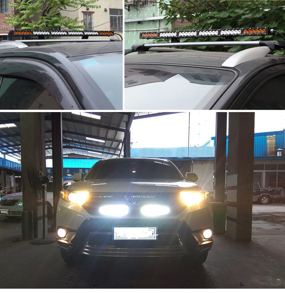AngelMa 44'' Dual Color Amber/White LED Light Bar Offroad stroboflash 210WOff Road for Car Boat UTV 4WD 4X4 Truck Tractor Raptor Off-Road Bumper Light Wiring Harness 3 Years Warranty