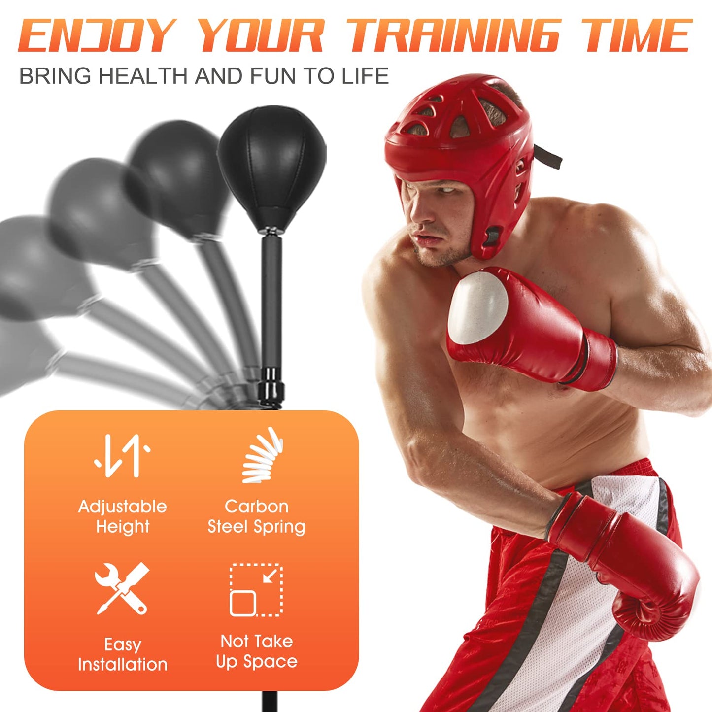 Speed Bar with Thick Base, Reflex Bag Free Standing Boxing Bag with Adjustable Height & Reinforced Spring Strong Durable Relief Stress Ball for Boxer Fitness Person
