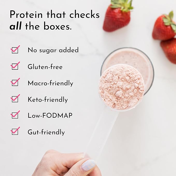 JUST INGREDIENTS Strawberries & Cream Protein Powder ??20-Serving Blend with 100% Grass-Fed Whey & Organic Plant Proteins ??Real Strawberry Flavor ??Supports Muscle Recovery, Energy*