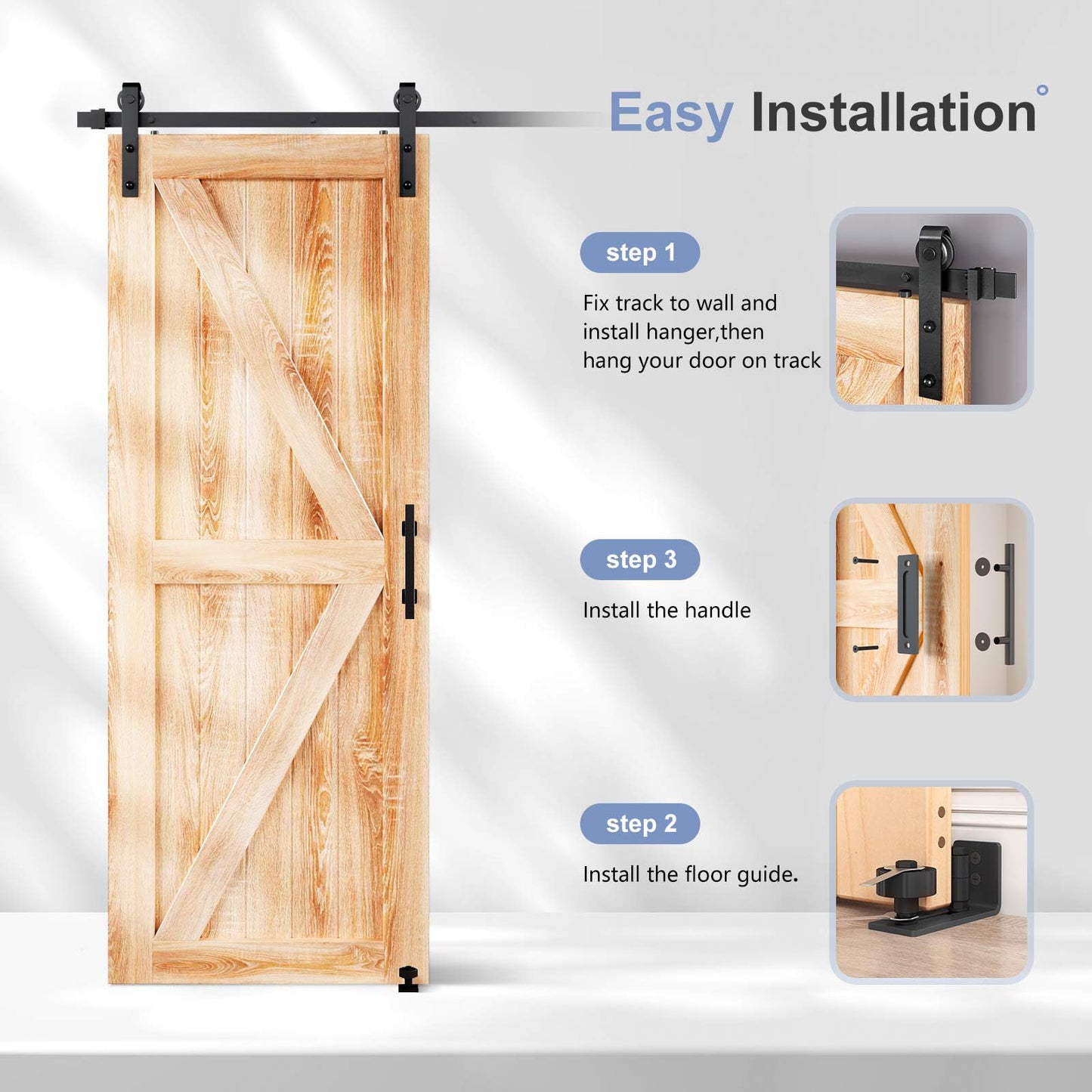 EaseLife 5 FT Sliding Barn Door Track and Handle Hardware Kit,Basic J Pulley,Slide Smoothly Quietly,Easy Install (5FT Track Kit for 24"~30" Wide Single Door)
