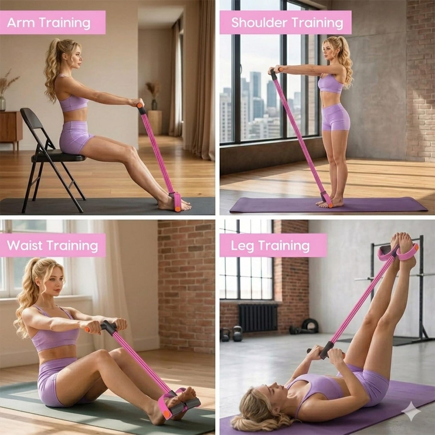 JQTEOYW Pedal Resistance Band with Handle, Pedal Puller Resistance Band, Upgraded 6-Tube Natural Latex Exercise Bands for Full Body Workout, Tummy, Waist, Arm, Leg Slimming, Pilates Exercise
