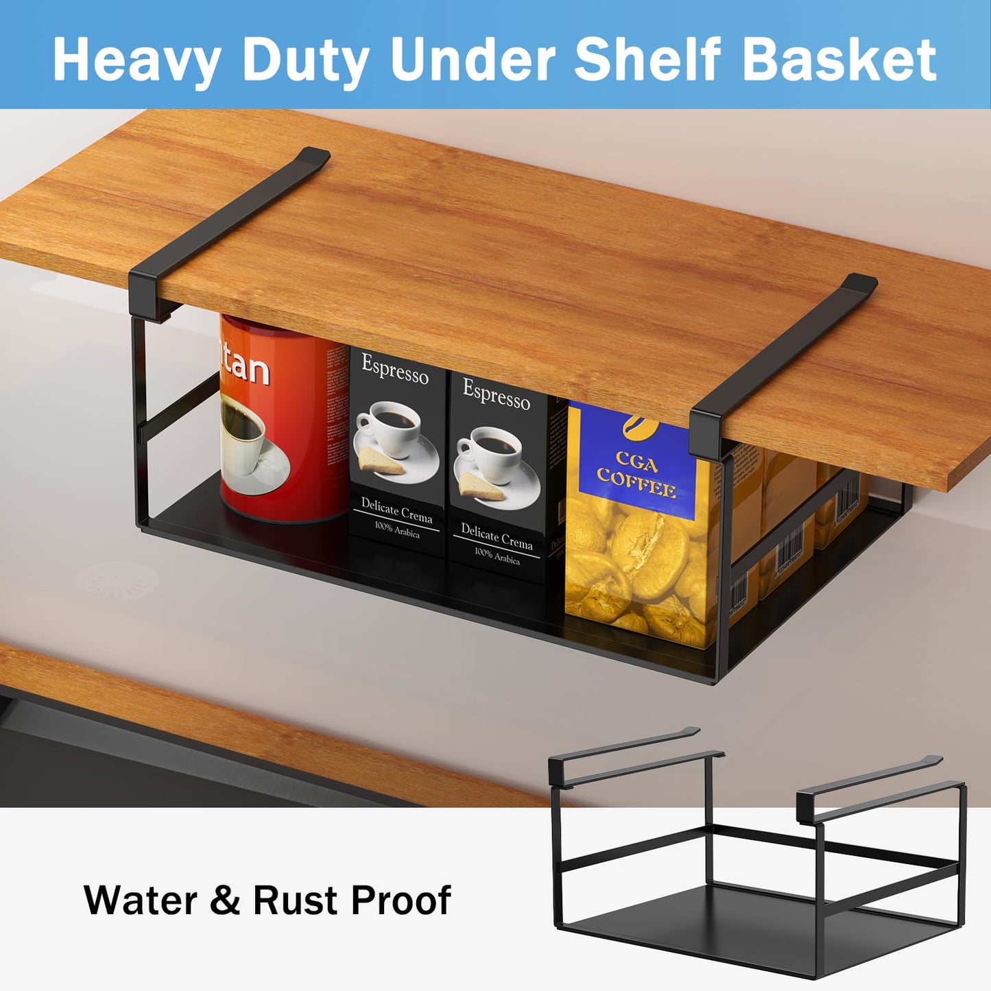 Fengone Under Shelf Storage Basket Organizer Hanging Holder for Kitchen, Pantry, Desk, Bookshelf, Cabinet Heavy Duty Slide-in Hanging Storage Basket (Black Small)
