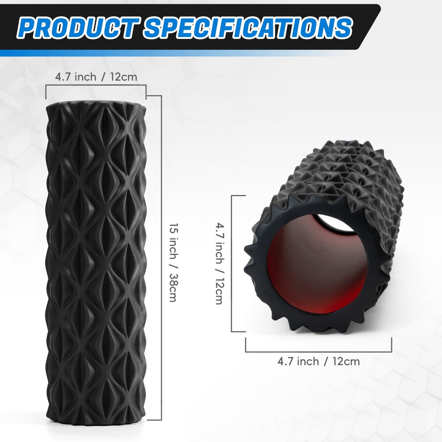 JOYVANTAGE Foam Roller for Deep Tissue Massager, 15" High Density Diamond-Shaped Texture, Myofascial Release, Deep Tissue Muscle Massage Trigger Point Release Back Roller for Fitness (Black)