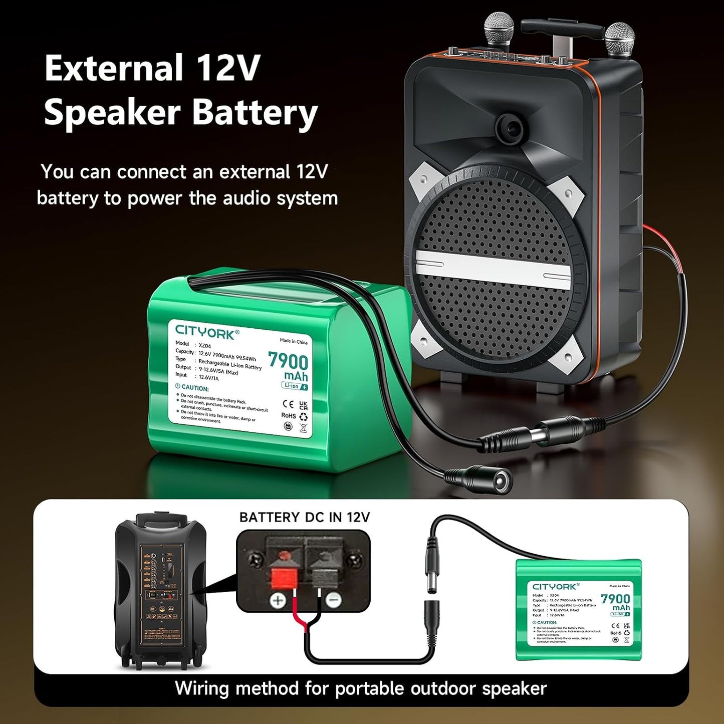 CITYORK 12V 7900mAh DC5521 12V 12V Lithium Battery with Charger, Male Connector, Rechargeable Battery for Devices, DIY