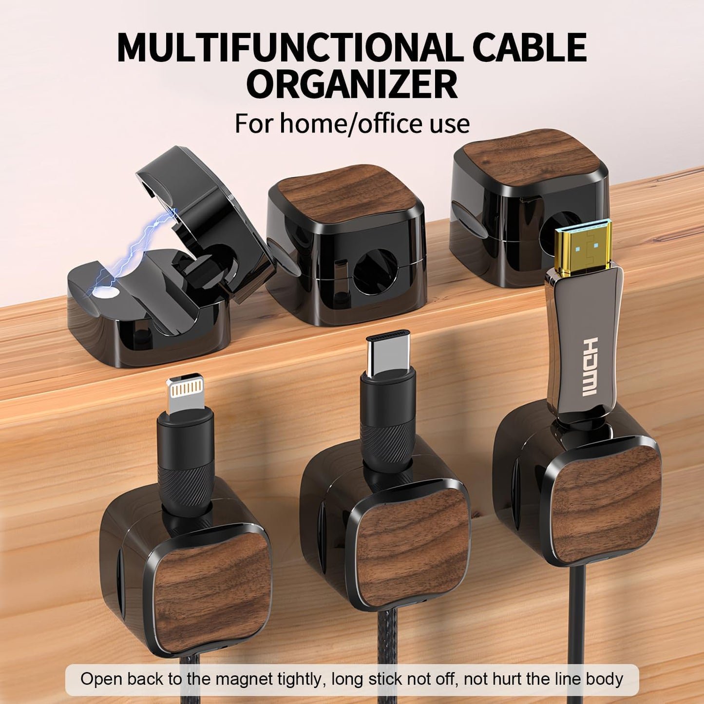 LUCKY BEAN 8 Pack Magnetic Cable Clips Cord Holder, Under Desk Cable Management, Adhesive Wire Holder Keeper Organizer