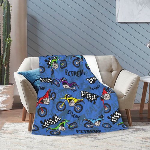 Cool Motorcycle Throw Blanket Car Soft Warm Bedding Bed Blankets Boys Teen Gifts for Couch Bedroom Sofa Office Car, All Season Cozy Flannel Plush Blanket for Kids Adults, 60"X50"