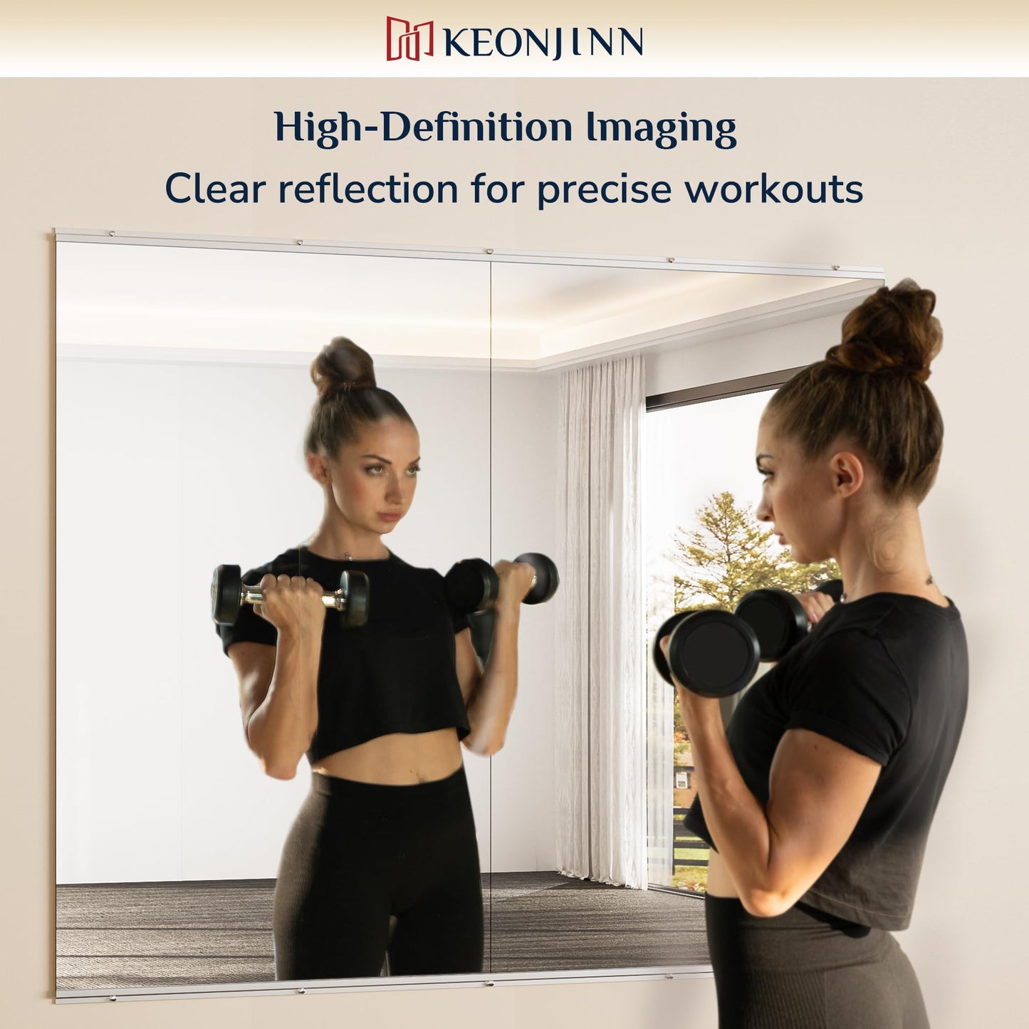 Keonjinn Home Gym Mirror, 65" x 24" - 2PCS Workout Mirrors for Home Gym, Frameless Tempered Glass, Full Body Wall Mirrors for Fitness Exercise, Yoga Room, Dance Studio, Bedroom, Garage