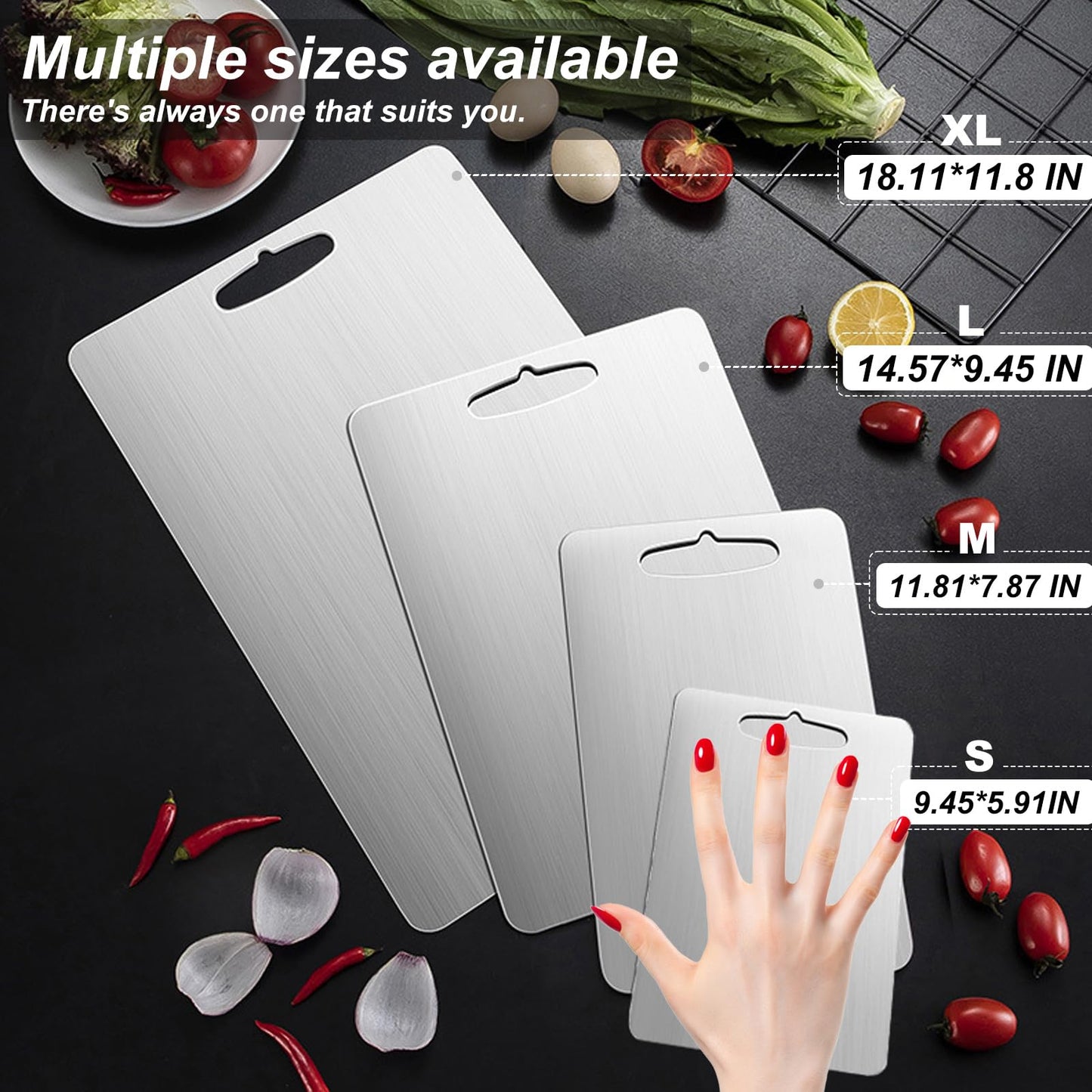 304 Stainless Steel Cutting board, Double Sided Metal Cutting Boards for Kitchen Meat Vegetables & Fruits Chopping Board Dishwasher Safe Easy to Clean(XL-18.11 * 11.81in)