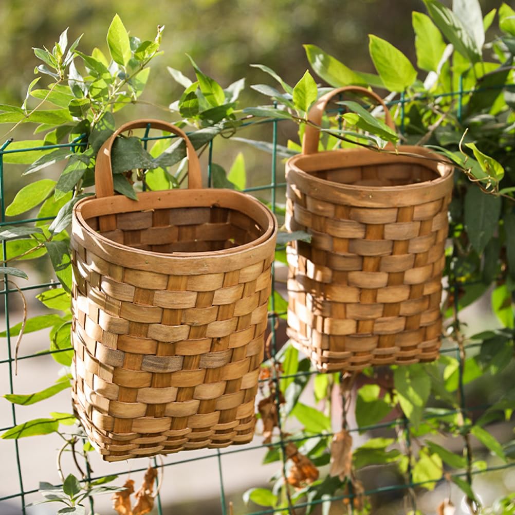 Alipis Woven Hanging Basket 2-Pack 9.84X6.69X10.62In - Farmhouse Style Wall Mounted Storage Basket for Kitchen Vegetables Fruits and Flower Display Organizer