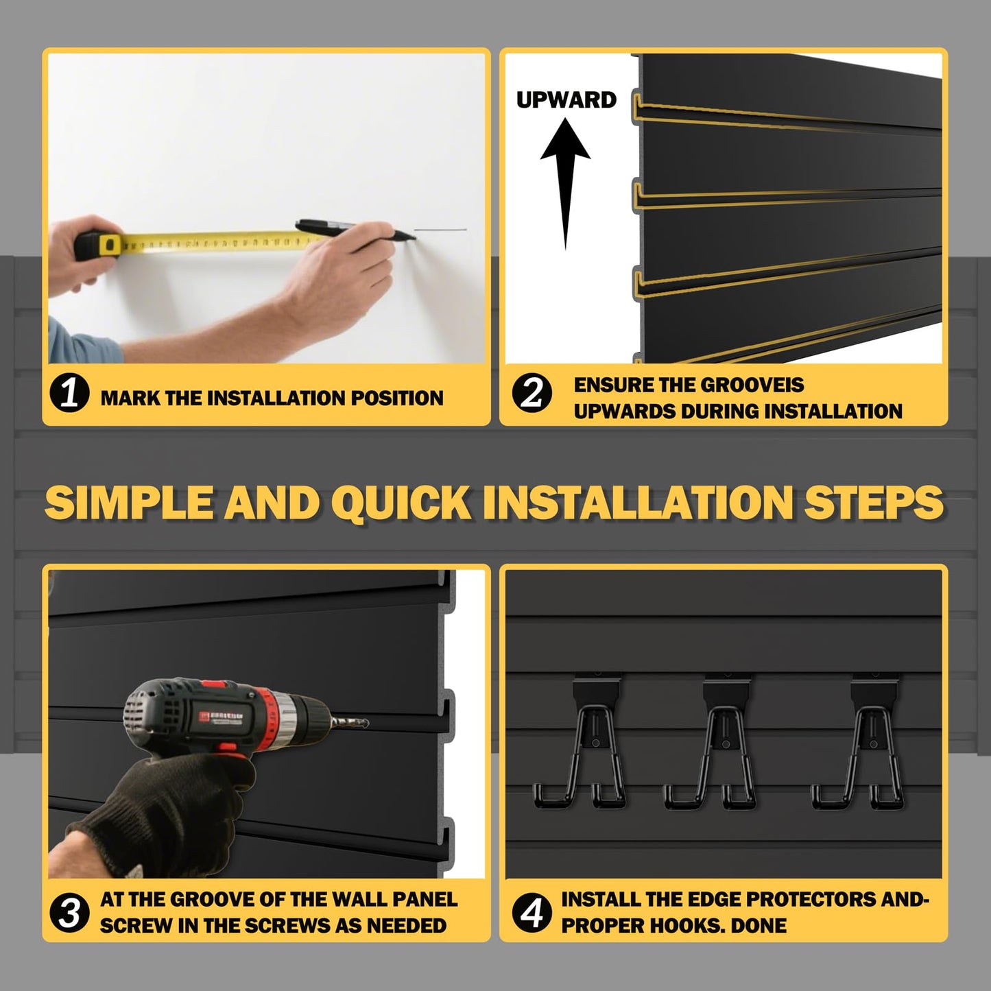 RORA Slat Wall Paneling Garage Slat Wall Storage Systems 4x8 ft Slatwall Black Heavy Duty Satwall for Tool Organization ,Pvc SlatWall Panels,Fits for Storage and Display