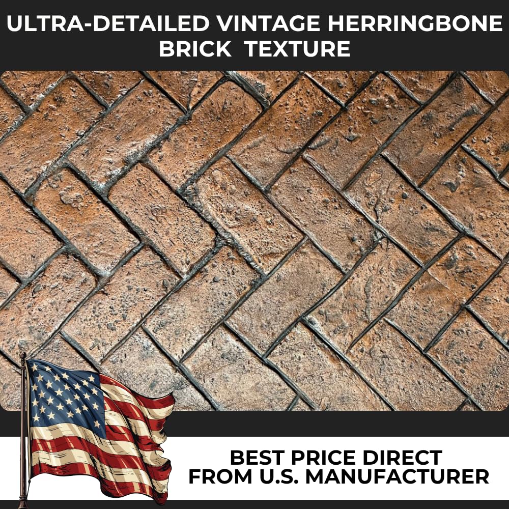 Vintage Herringbone Brick Concrete Stamps Set of 5 – Made in USA – 32.75" x 26" – Durable Polyurethane – Rigid & Flexible Forms for Driveways, Walkways and Patios – SM 4100/S-5
