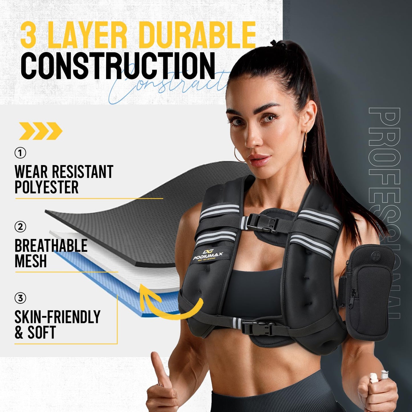 PodiuMax Weighted Vest for Women, 16lb with Adjustable Straps & Phone Bag, Snug Fit, Womens Weighted Vest for Walking Strength Training Running, Fitness Muscle Building Weight Loss