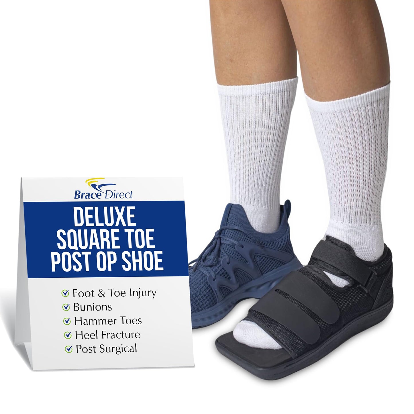Brace Direct Square Toe Deluxe Post Op Shoe - Orthopedic Recovery Support for Broken Foot, Stress Fracture, Bunion, Hammer Toe, Diabetic Ulcer & Post-Surgery Healing Size S – Men 7.5-9 / Women