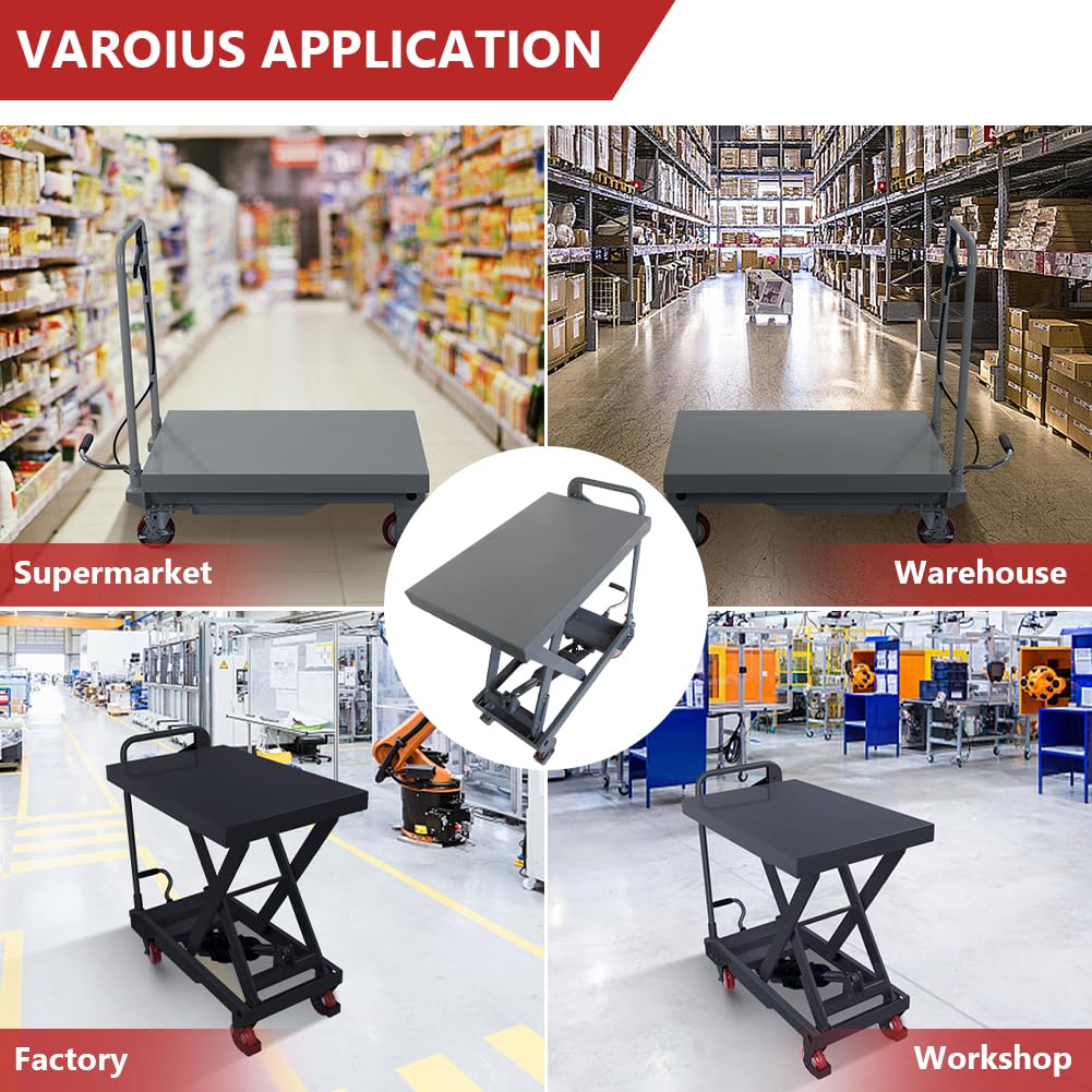 Hydraulic Scissor Cart Lift Table, 500 LBS Capacity 28.5 in Lifting Height Manual Scissor Lift Table w/ 4 Wheels and Foot Pump for Material Handling