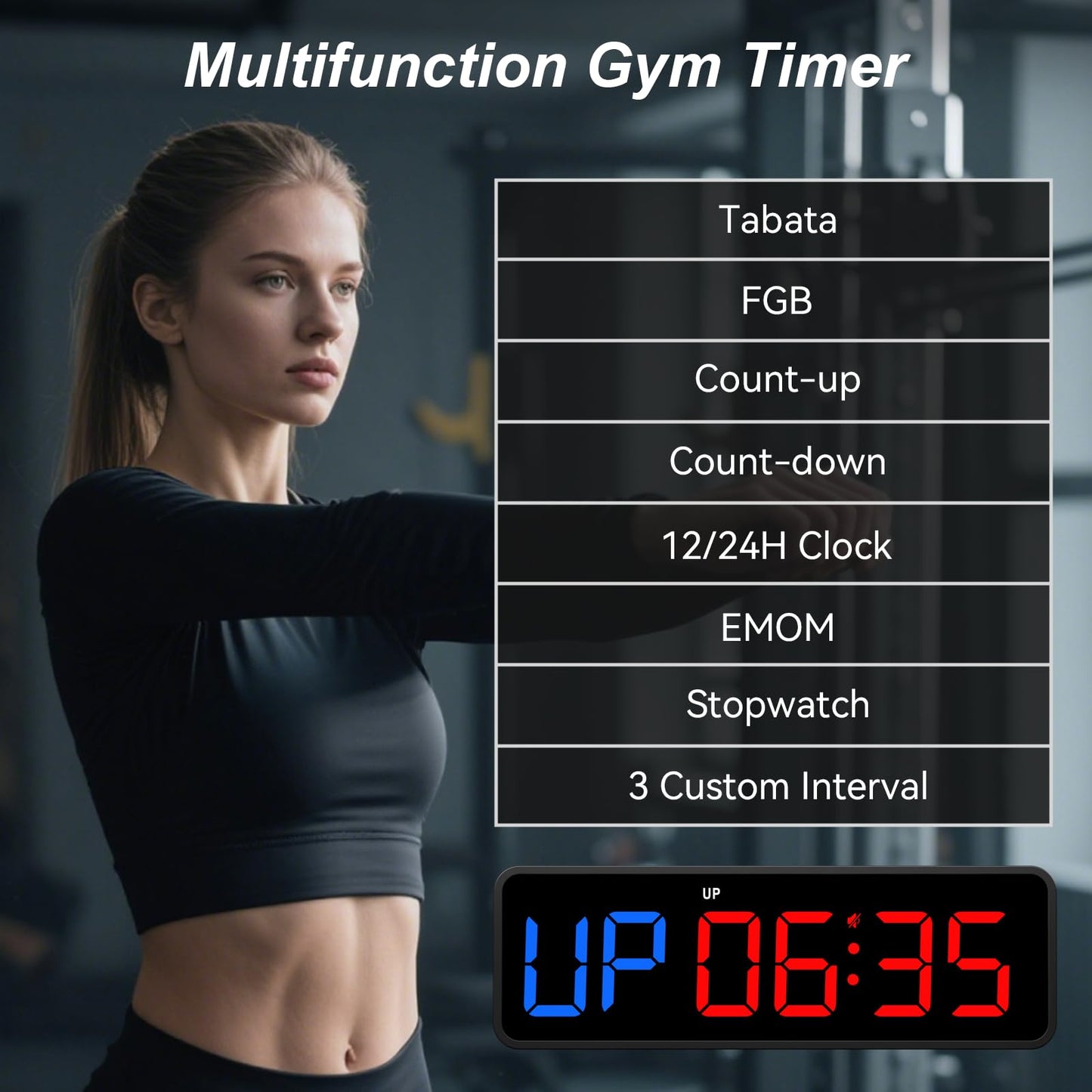 Acedeck Portable Gym Timer Clock: Fitness Digital Clock with Strong Magnet - Remote Control for Fitness Enthusiasts - Powerful Battery for Home Gym Garage Boxing Black
