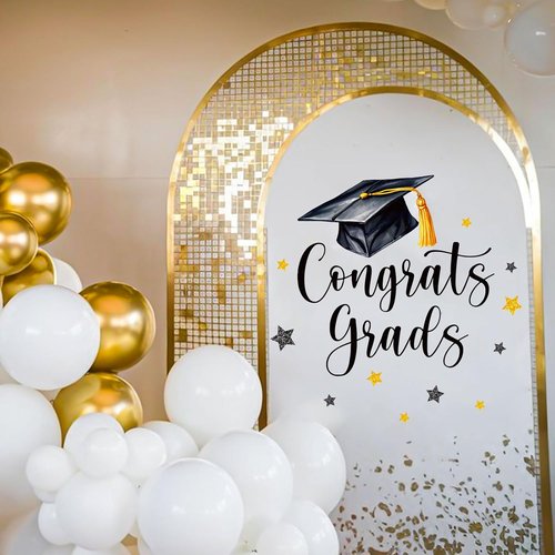FYSUIMU Graduation Cap Decal - Black & Gold Welcome Sign for Party Decorations | Perfect for Balloon Arches