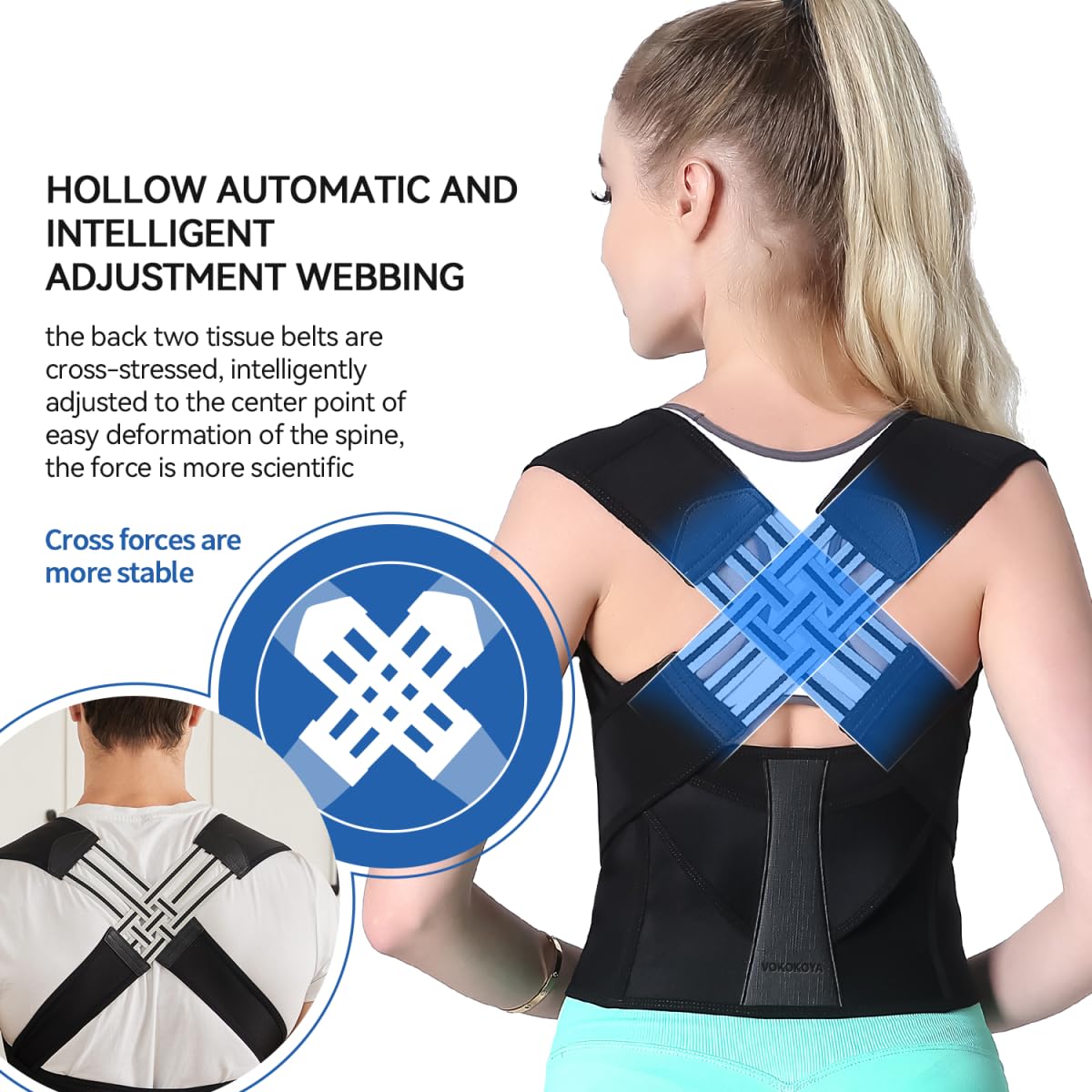 VOKOKOYA Posture Corrector for Women and Men,Adjustable Shoulder Straightener,Back Support Brace,Upper Spine scoliosis, hunchback Black Medium