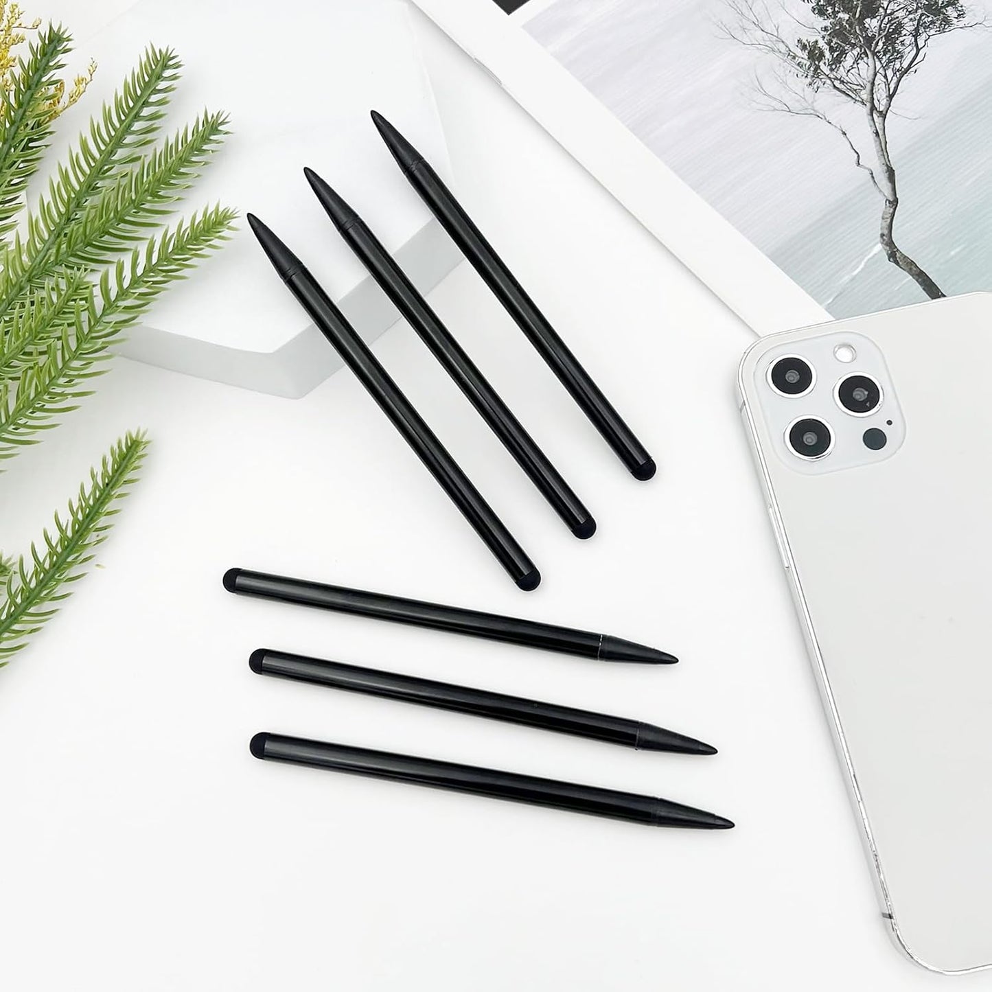 Brvlsoc 6-Pack Black Dual-Tip Stylus Pens Universal Touchscreen Stylus Compatible with iPad, Samsung Galaxy