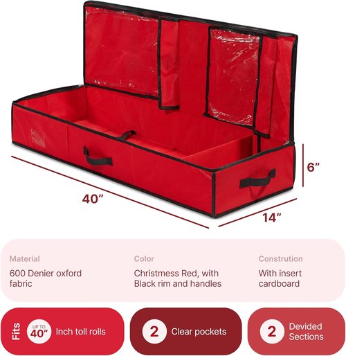 Nakior Christmas Wrapping Paper Storage Container - Organize Up to 24 Rolls | Durable 600D Oxford Fabric